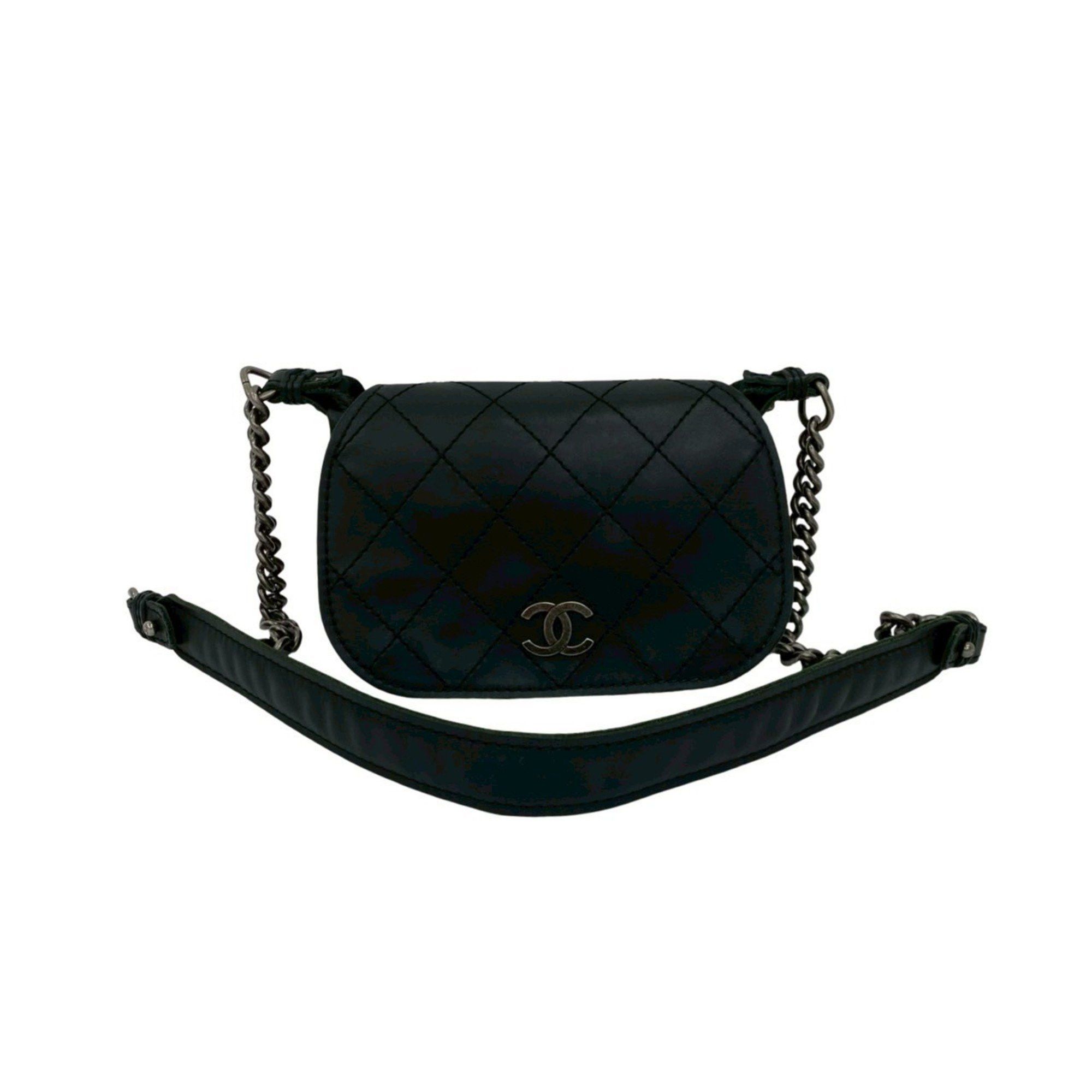 Seal No. 18 CHANEL Coco Mark Wild Stitch Leather Chain Shoulder Bag Black 38855