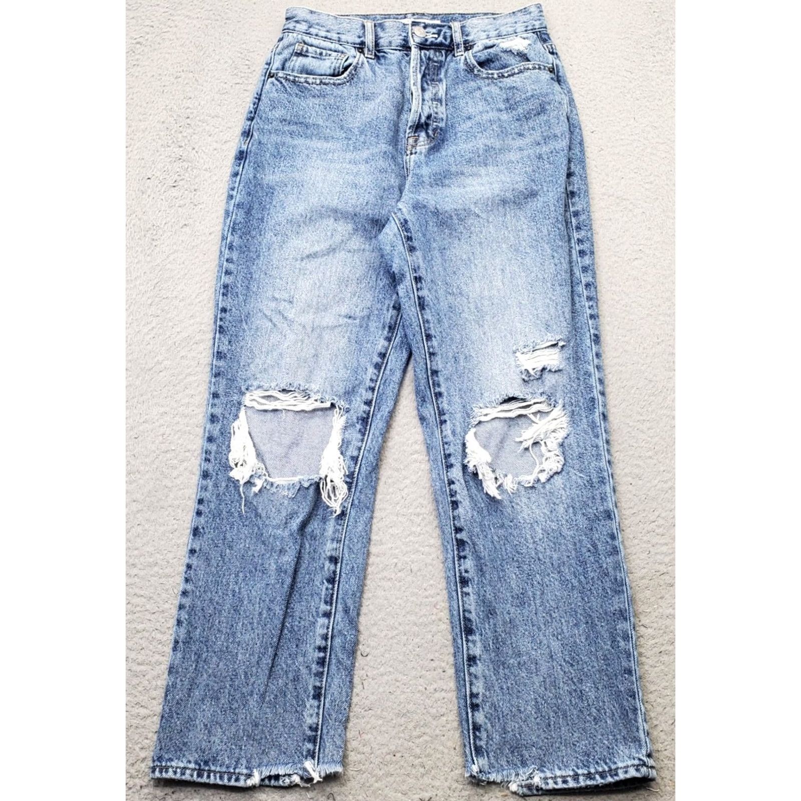 Pacsun PacSun Womens 26 Blue Denim Straight Leg Jeans Distressed High Rise Button Fly - Jeans - Womens Size 26 - PacSun Size 26" / US 2 / IT 38 - 2 Thumbnail