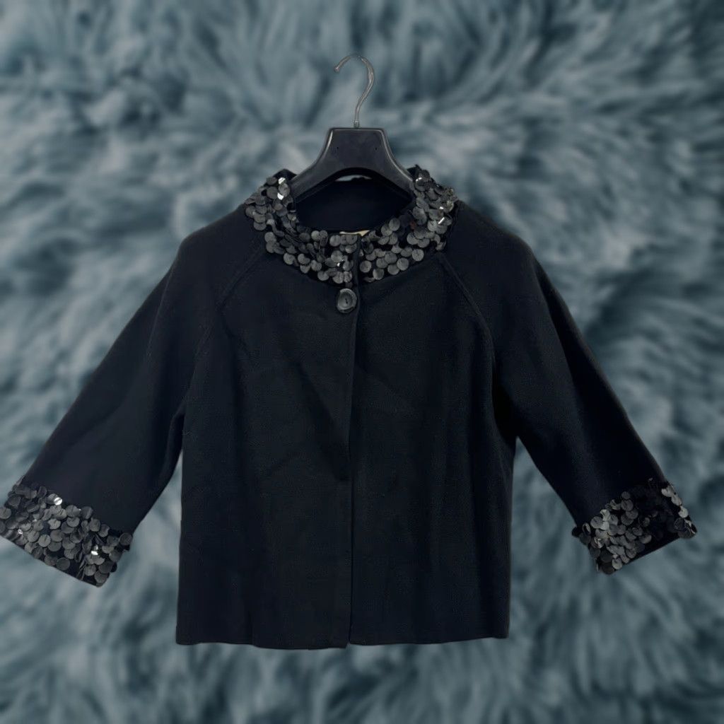 Jones New York Jones New York Collction Evening Black Cardigan Sweater Women's Size Medium Cape Striped Blend Black Basic Jacket Womens M Size M / US 6-8 / IT 42-44 - 1 Thumbnail