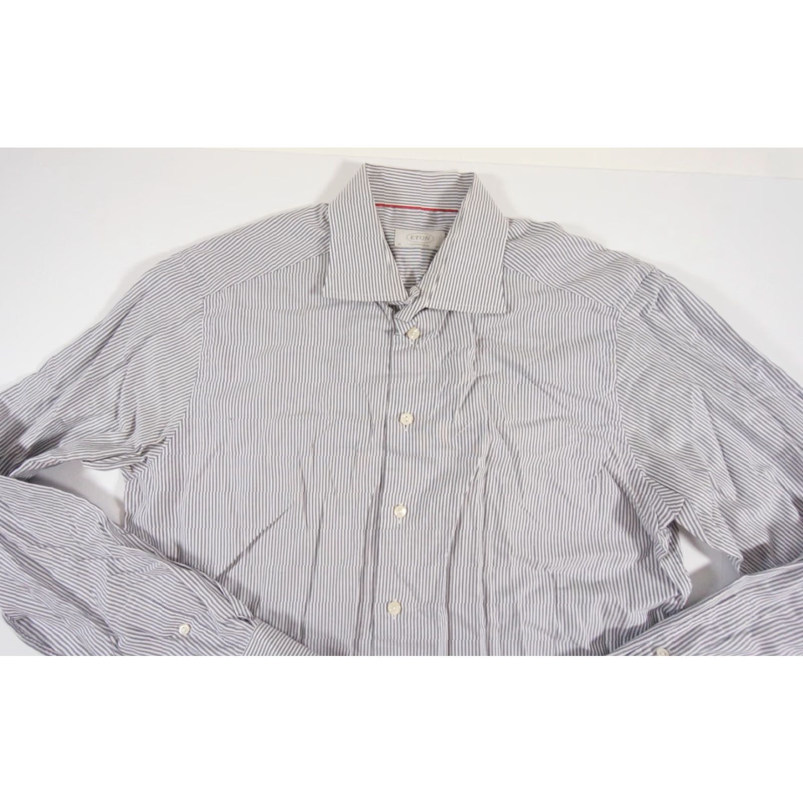 Eton VINTAGE ETON Men's Shirt Long Sleeve Button Up Gray Cotton Business Casual Formal 42 Size 42R - 2 Thumbnail