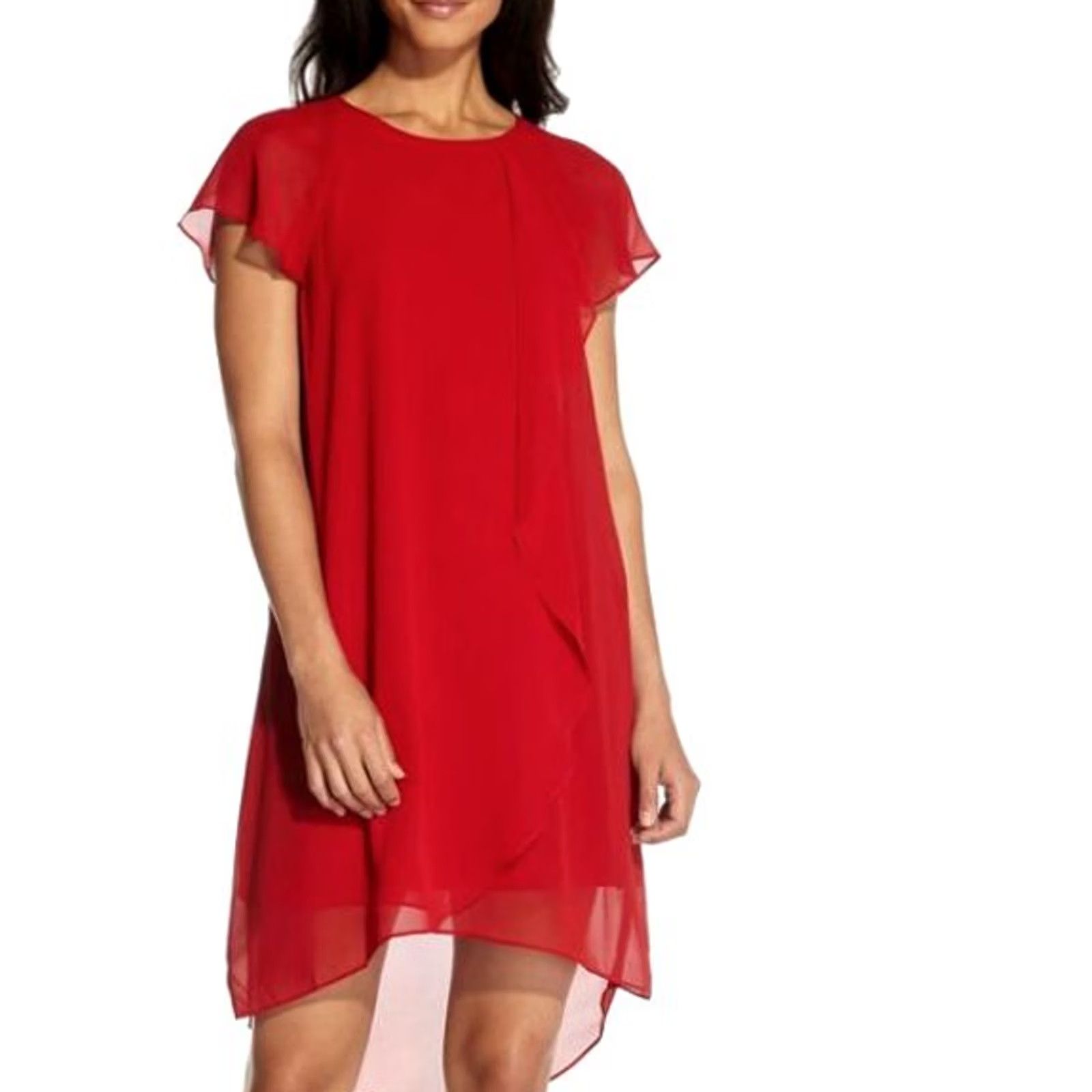 Adrianna Papell Adrianna Papell Dress Womens Red Small Short Sleeves Round Neck Short Length A-Line Party Cocktail Wedding Dry Clean Only Size 28" / US 6 / IT 42 - 2 Thumbnail