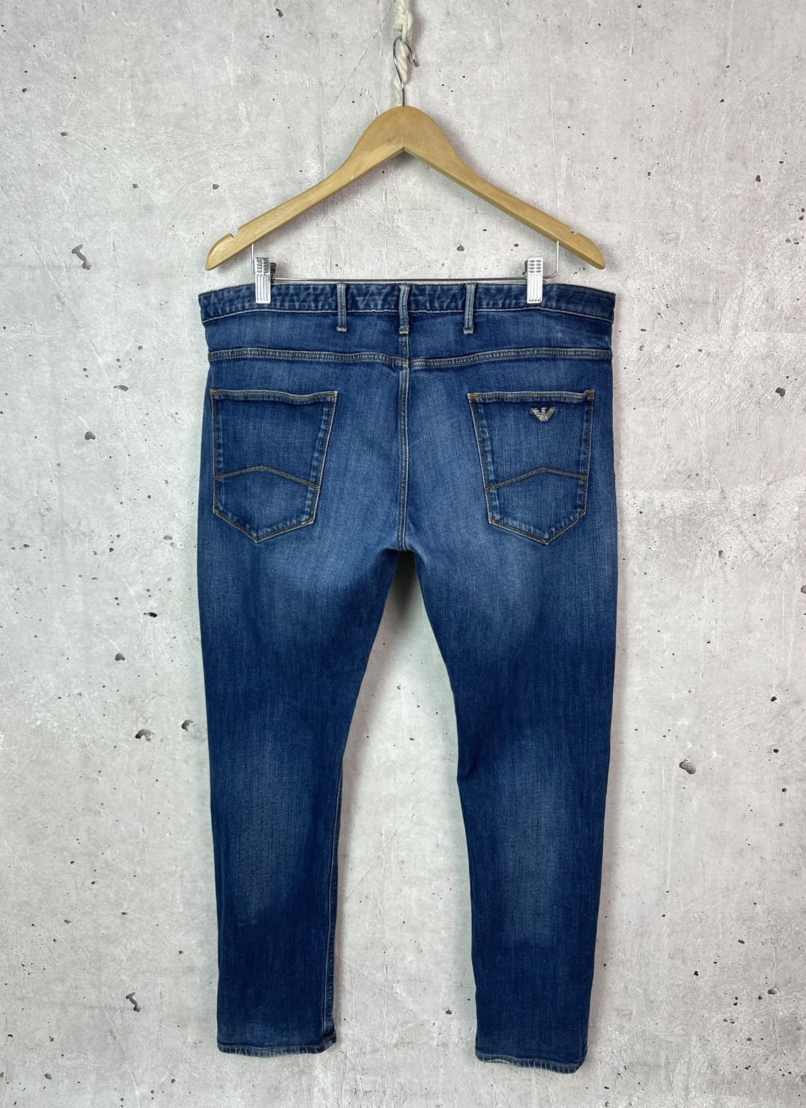 Emporio Armani Washed Blue Cotton Metal Logo Men’s Jeans