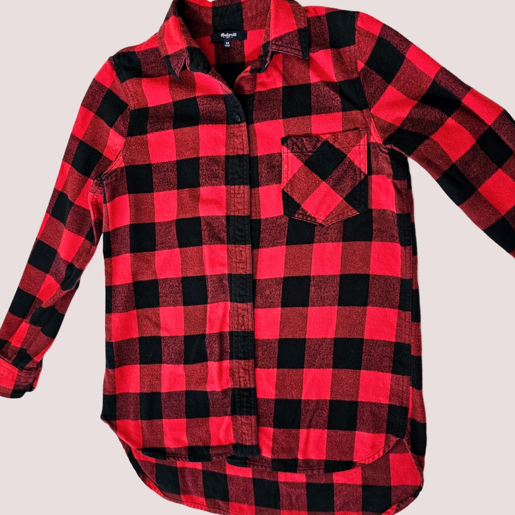 Madewell Madewell Shirt Women XS Long Sleeve Button Front Plaid Flannel Red Black Size XS / US 0-2 / IT 36-38 - 1 Thumbnail