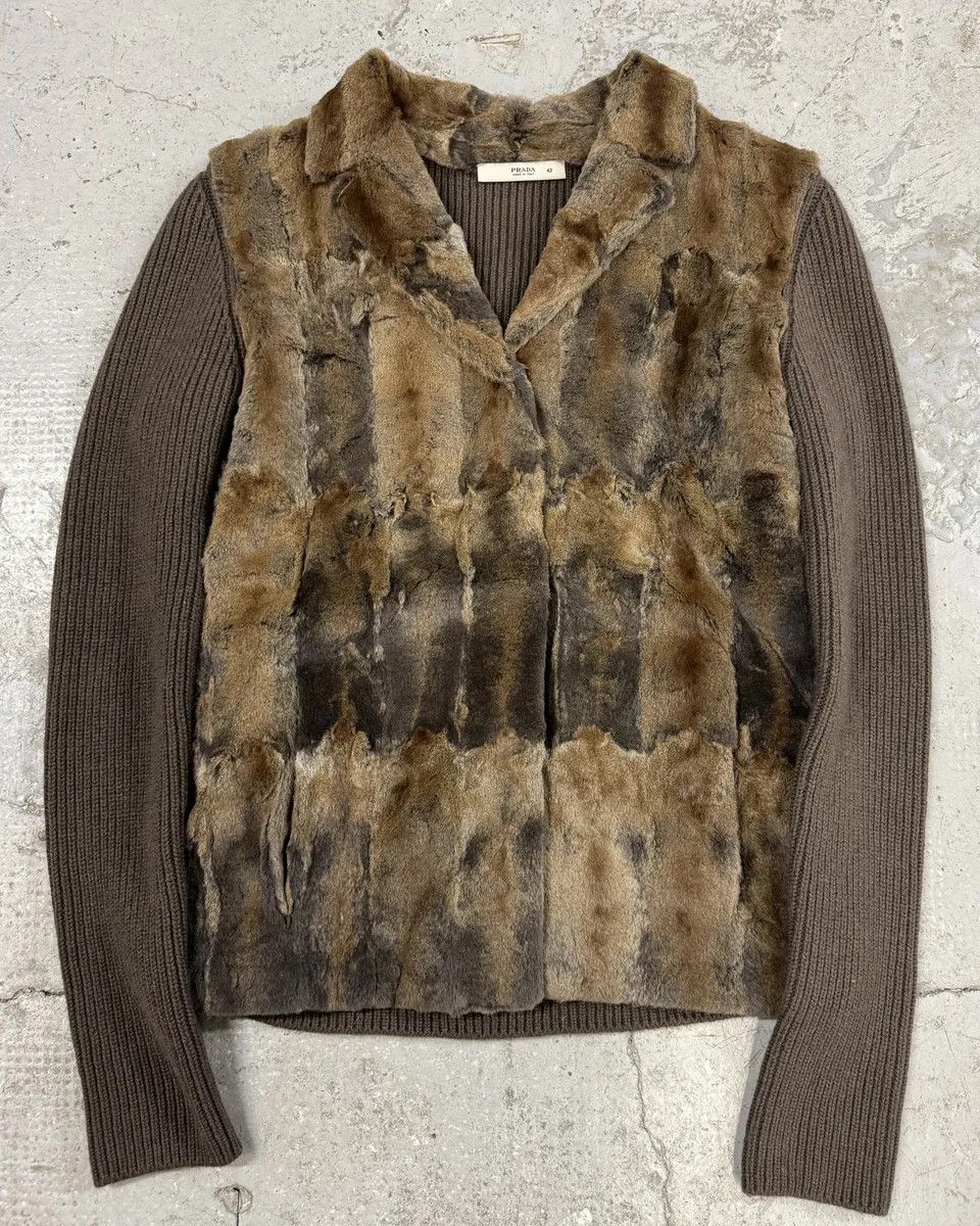 Prada 2000s Prada Blazer Dyed Fur & Brown Wool Front Jacket Size US XS / EU 42 / 0 - 1 Thumbnail