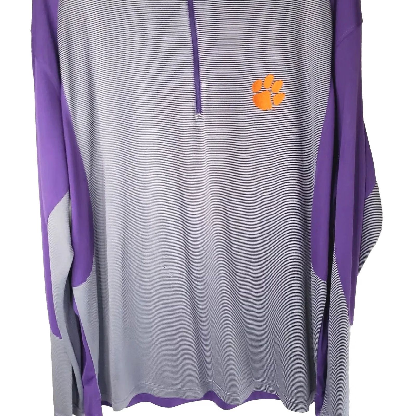 Vintage Horn Legend HL Sport Bamboo Performance 1/4 Zip Clemson Tigers Pullover Mens XL Purple Striped Tiger Paw Size US XL / EU 56 / 4 - 3 Thumbnail