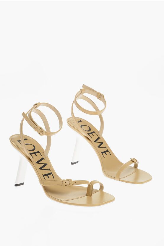 image of Loewe Leather Ankle Strap Sandals 10Cm in White, Women's (Size 9)