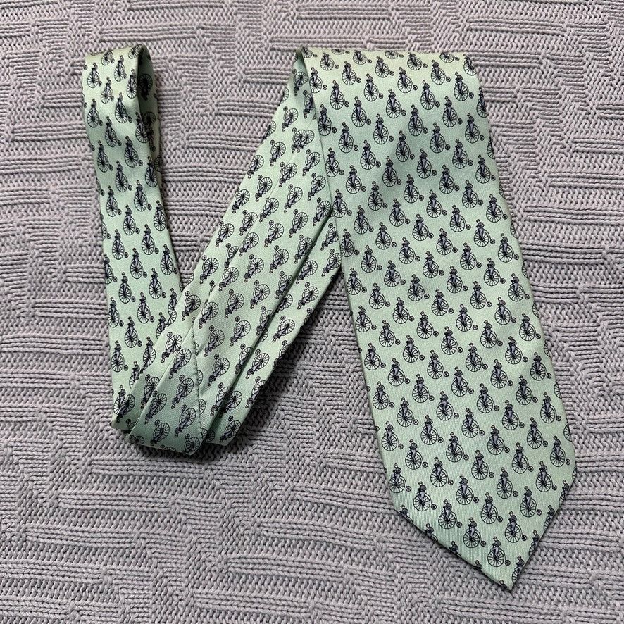 Other London tie green bicycle print novelty silk tie Size ONE SIZE - 1 Thumbnail