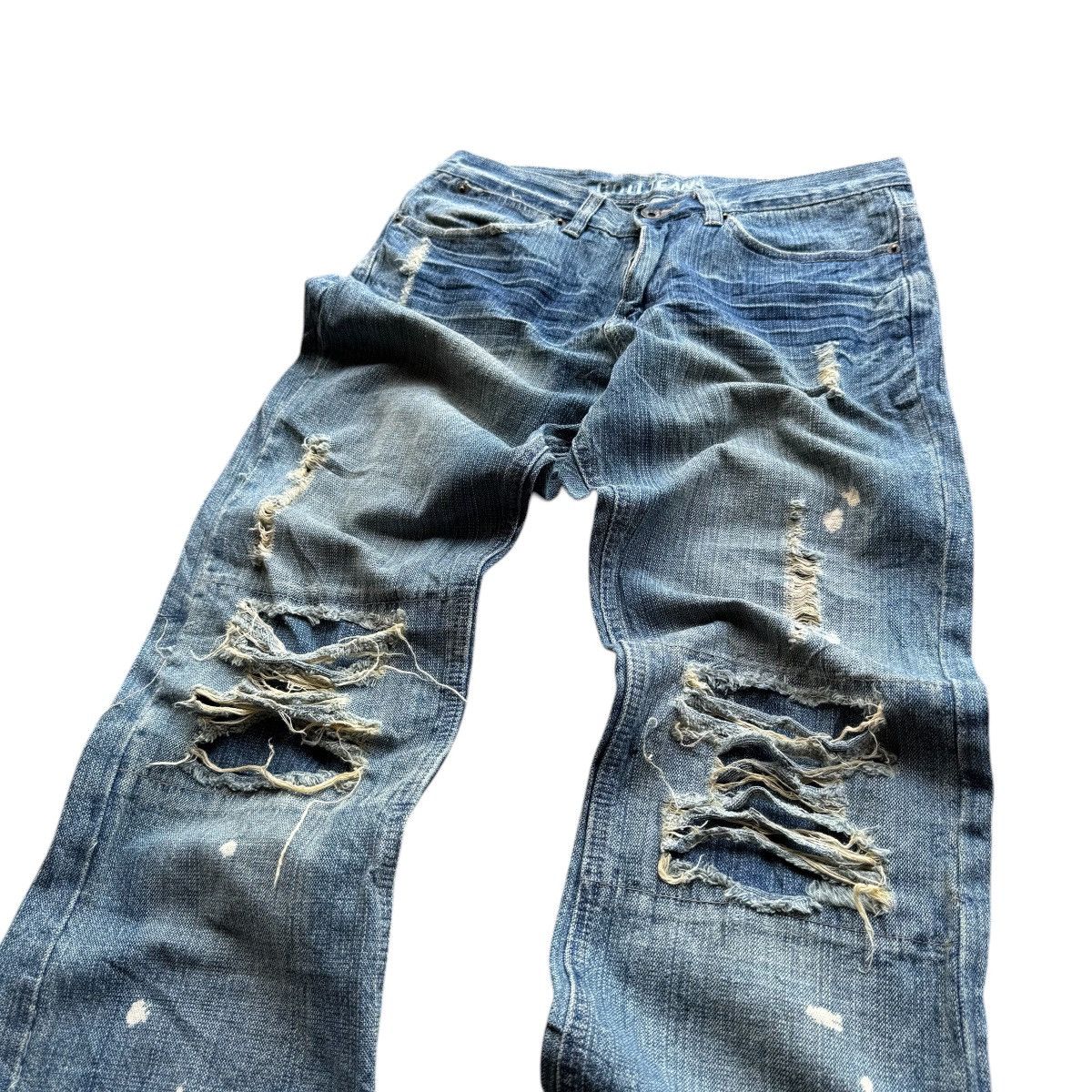 Japanese Brand ☀️DOLL DISTRESSED DENIM JEANS FLARE PANT Size US 30 / EU 46 - 2 Thumbnail