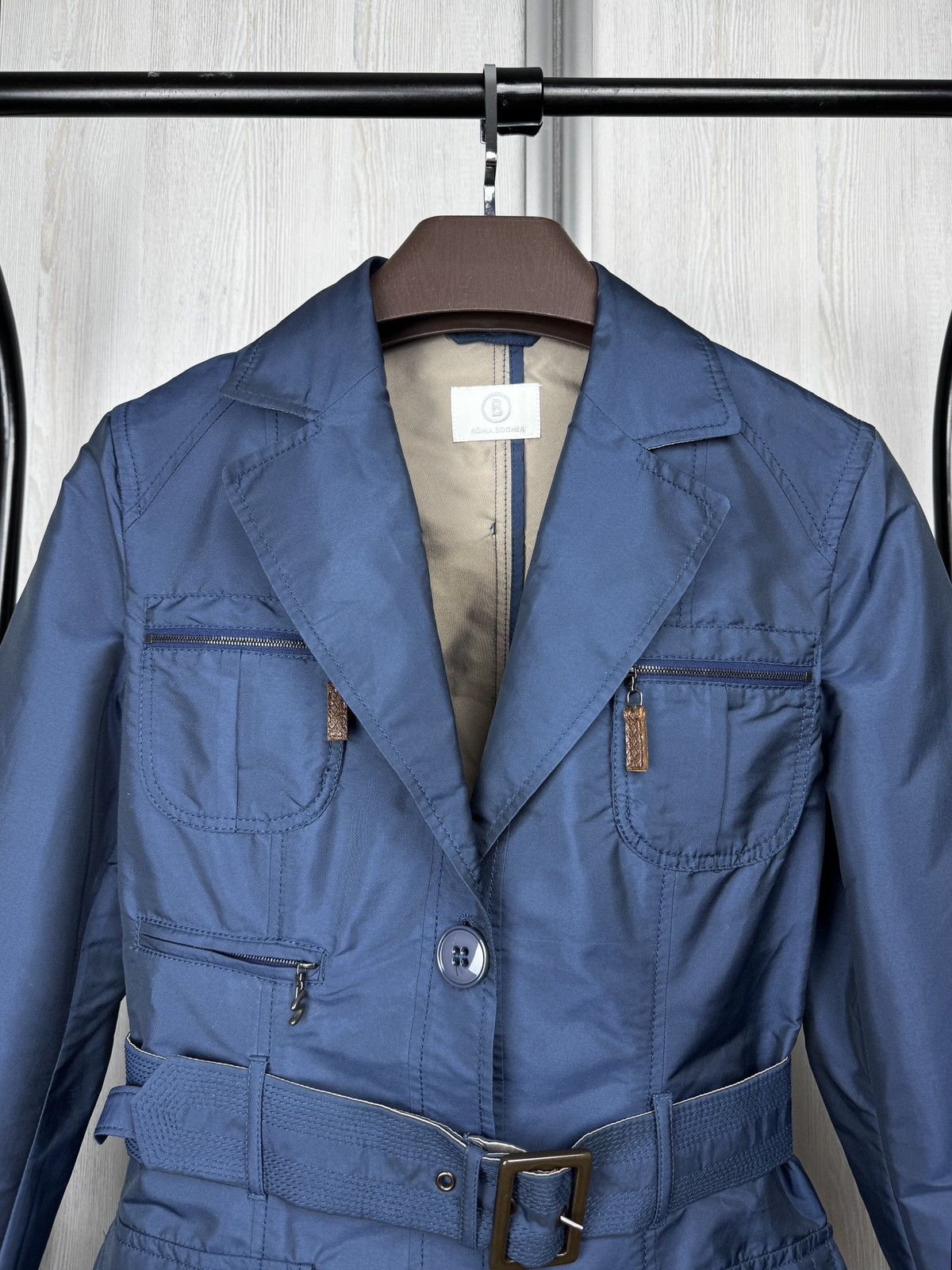 Bogner Sonia Bogner Shimmer Blue belted jacket coat chinese sz 10 Size L / US 10 / IT 46 - 3 Thumbnail
