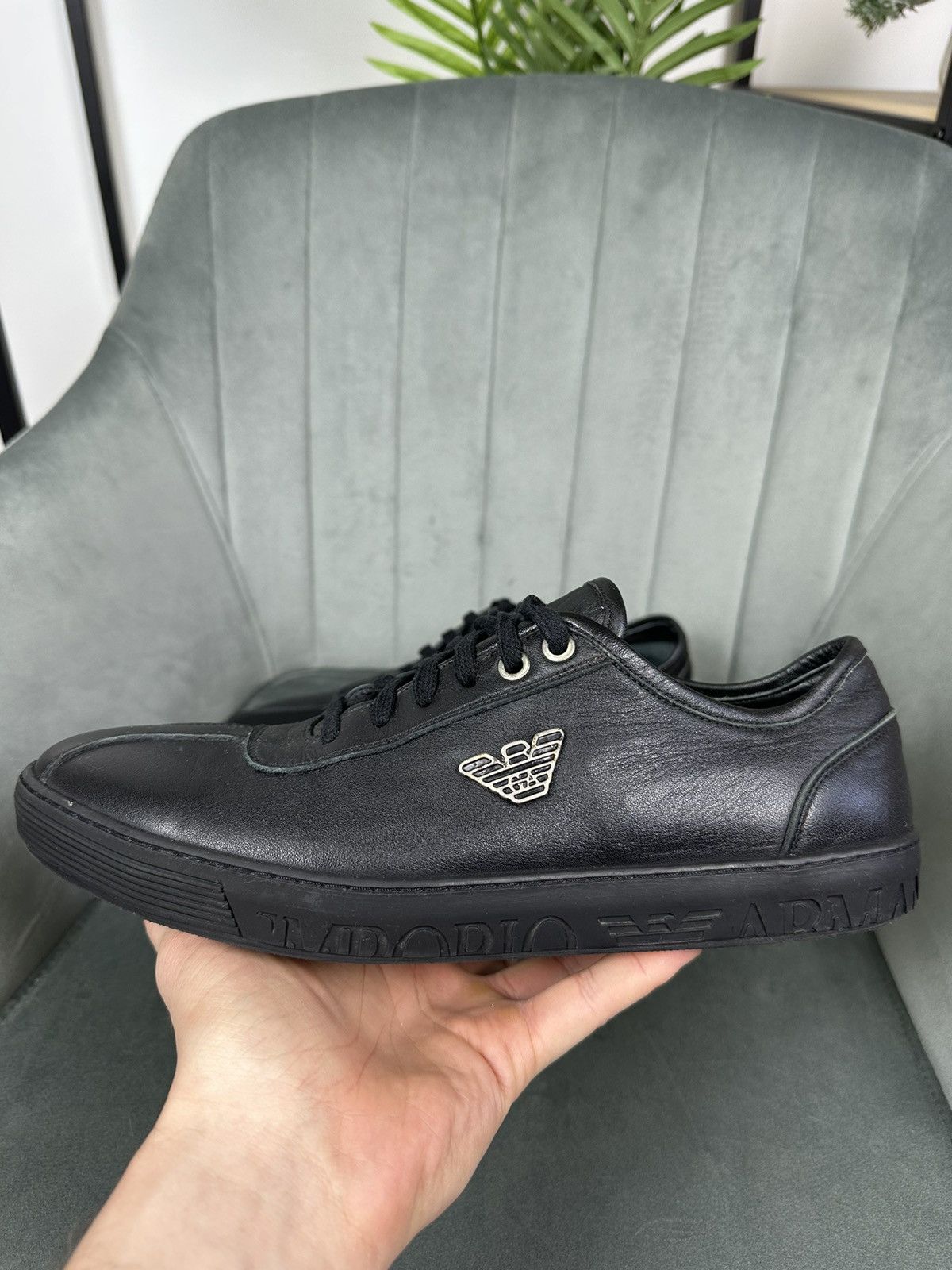 Armani × Emporio Armani Emporio Armani Leather Low Top Sneakers Shoes Men’s Black 41 Size US 8 / EU 41 - 3 Thumbnail