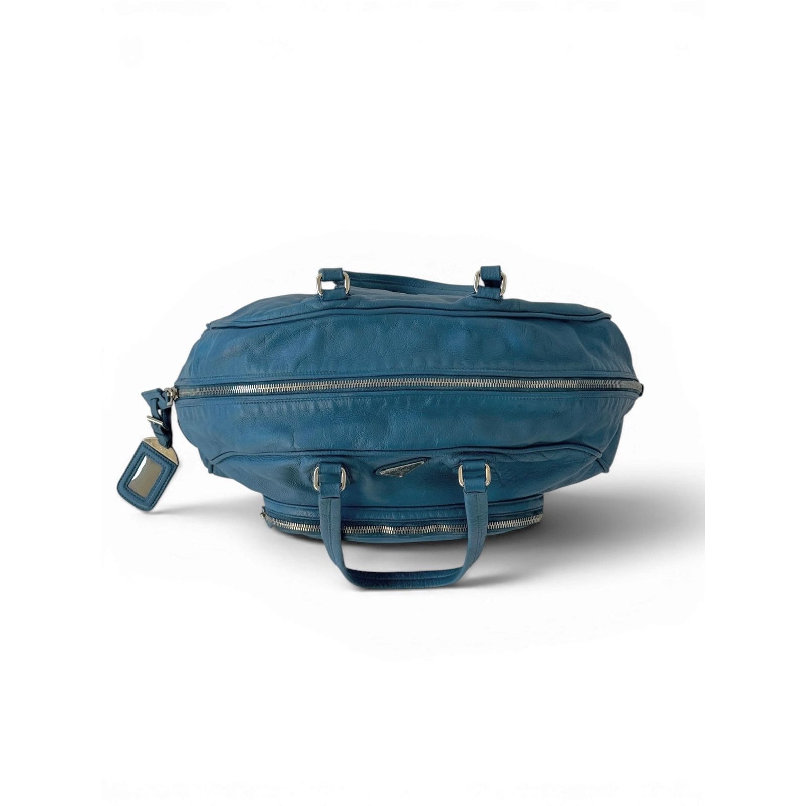 Prada Prada Bowling Leather Blue Bag Size ONE SIZE - 4 Thumbnail