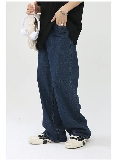 Japanese Brand × Jean Dark blue Japanese loose wide-leg washed straight jeans Size US 34 / EU 50 - 4 Thumbnail