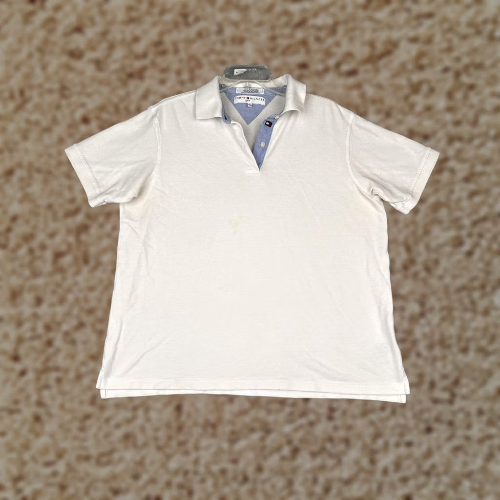 Tommy Hilfiger Polo Shirt Mens 1XL White Cotton Golf Logo Casual Short Sleeve, Men's