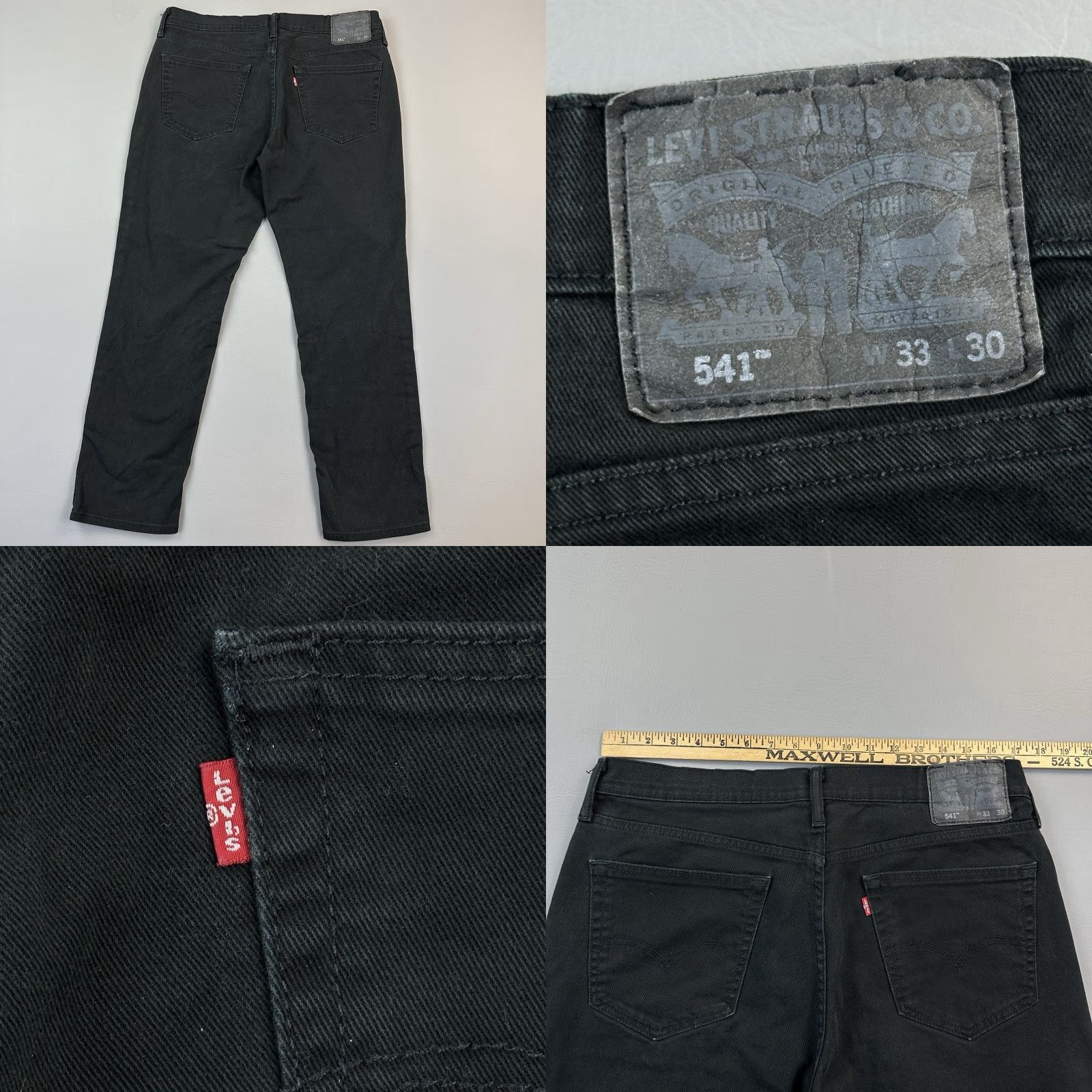 Levi's Levis 541 Jeans Mens Black Denim Athletic Taper Stretch Casual Zip 33x30 34x30 Size US 33 - 8 Thumbnail