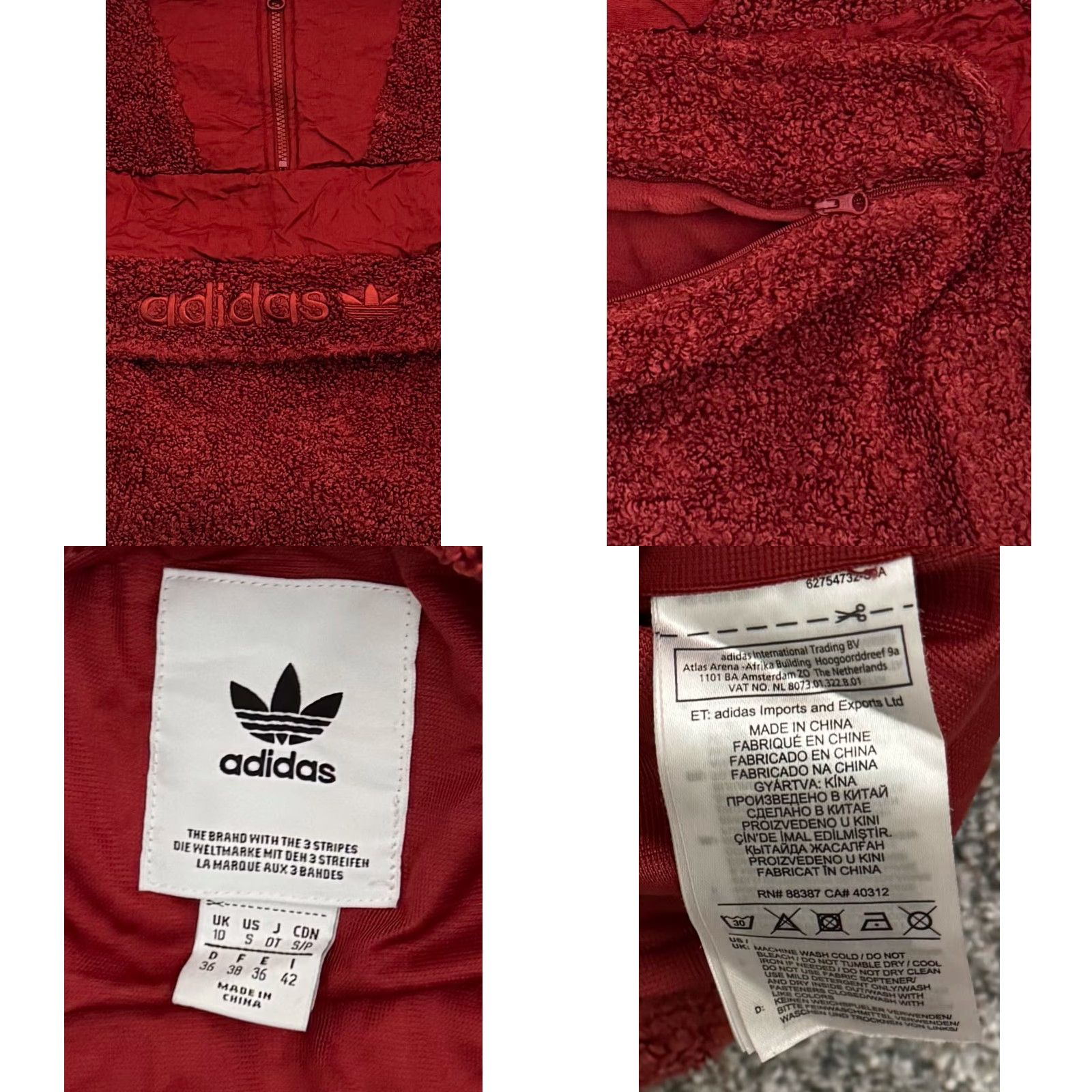 Adidas Adidas Originals Sherpa Jacket Womens S 1/2 Zip Kangaroo Pocket Red, Cozy, Regular Fit, Long Sleeve, Zip, Fleece, Logo - Vintage No, 2nd Hand? Size S / US 4 / IT 40 - 8 Thumbnail