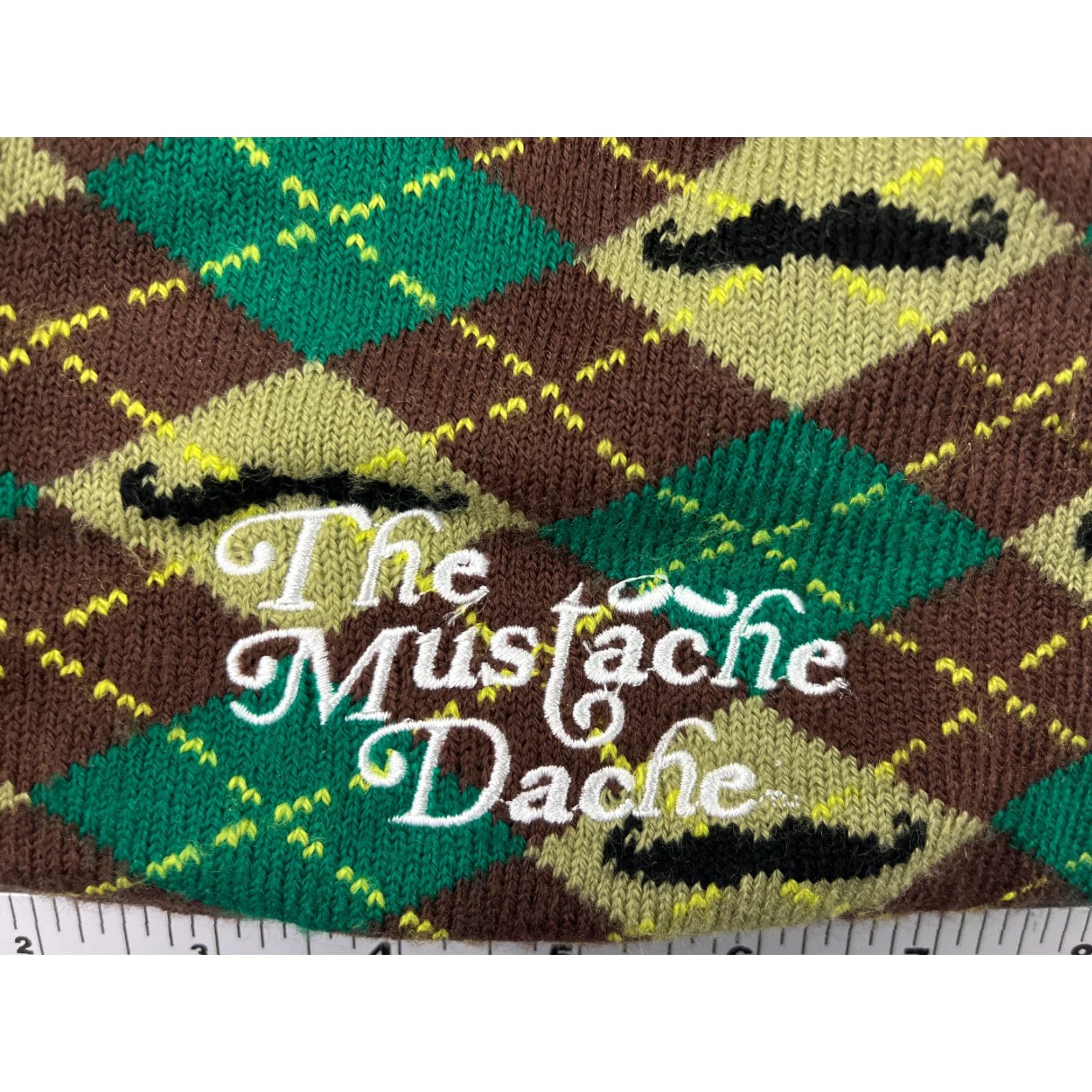 Vintage Mustache Dache Beanie Toque Hat Adult One Size Green Argyle Knit Acrylic Winter Casual Mens Size ONE SIZE - 2 Thumbnail