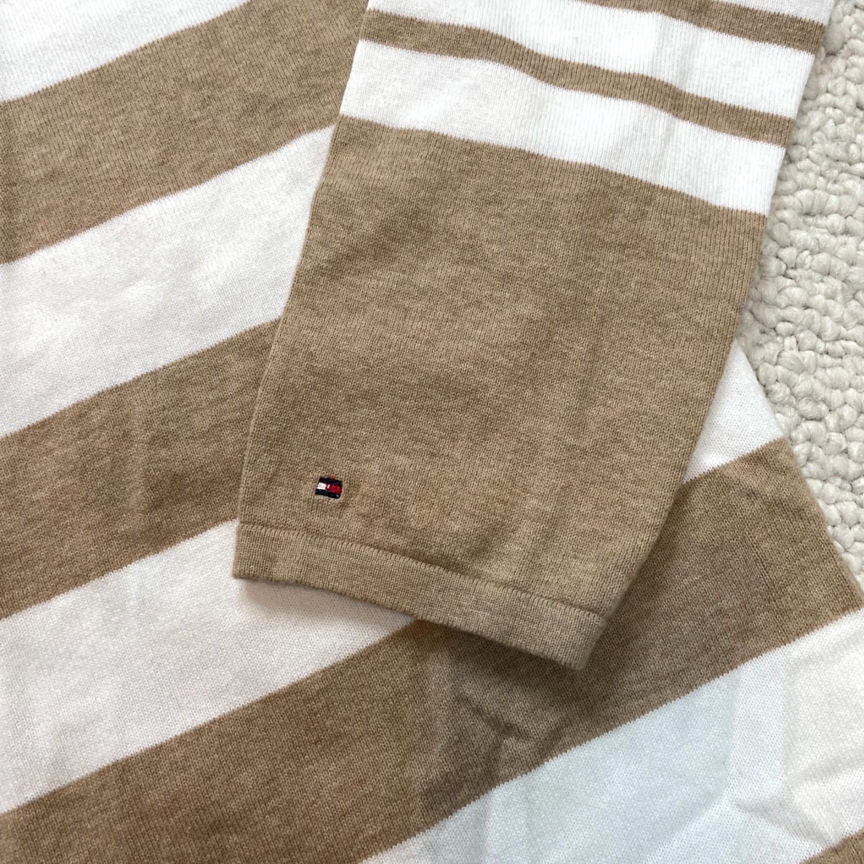 Tommy Hilfiger Tommy Hilfiger Sweater Womens Large Brown White Striped Soft Pullover Cotton Size M / US 6-8 / IT 42-44 - 4 Thumbnail