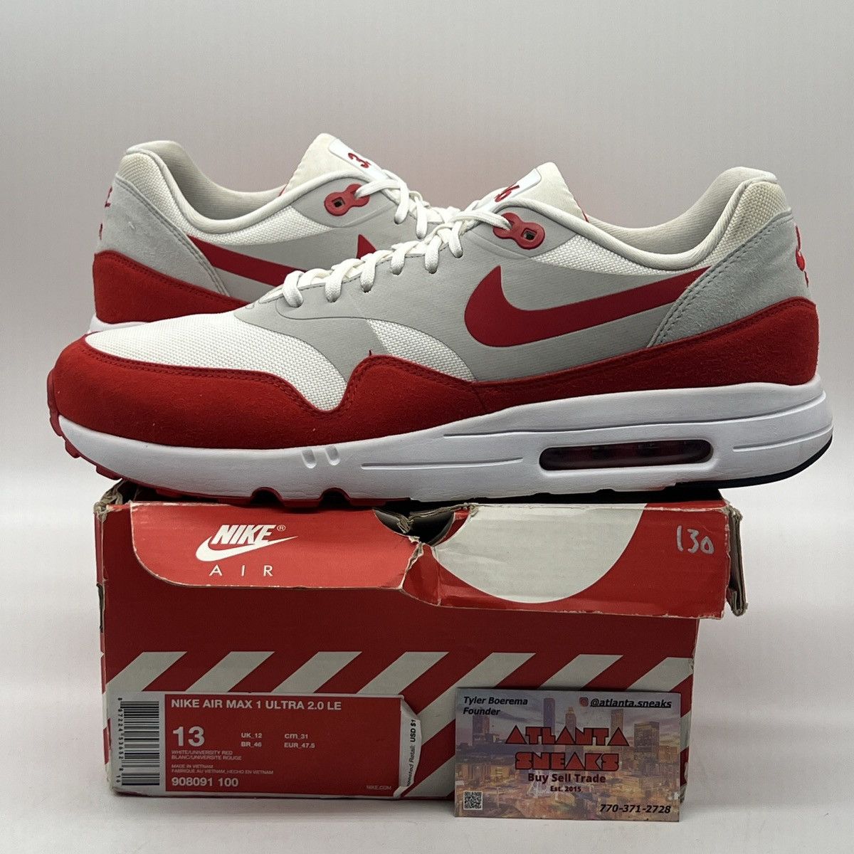 image of Nike Air Max 1 Air Max Day Shoes in White, Men's (Size 13)