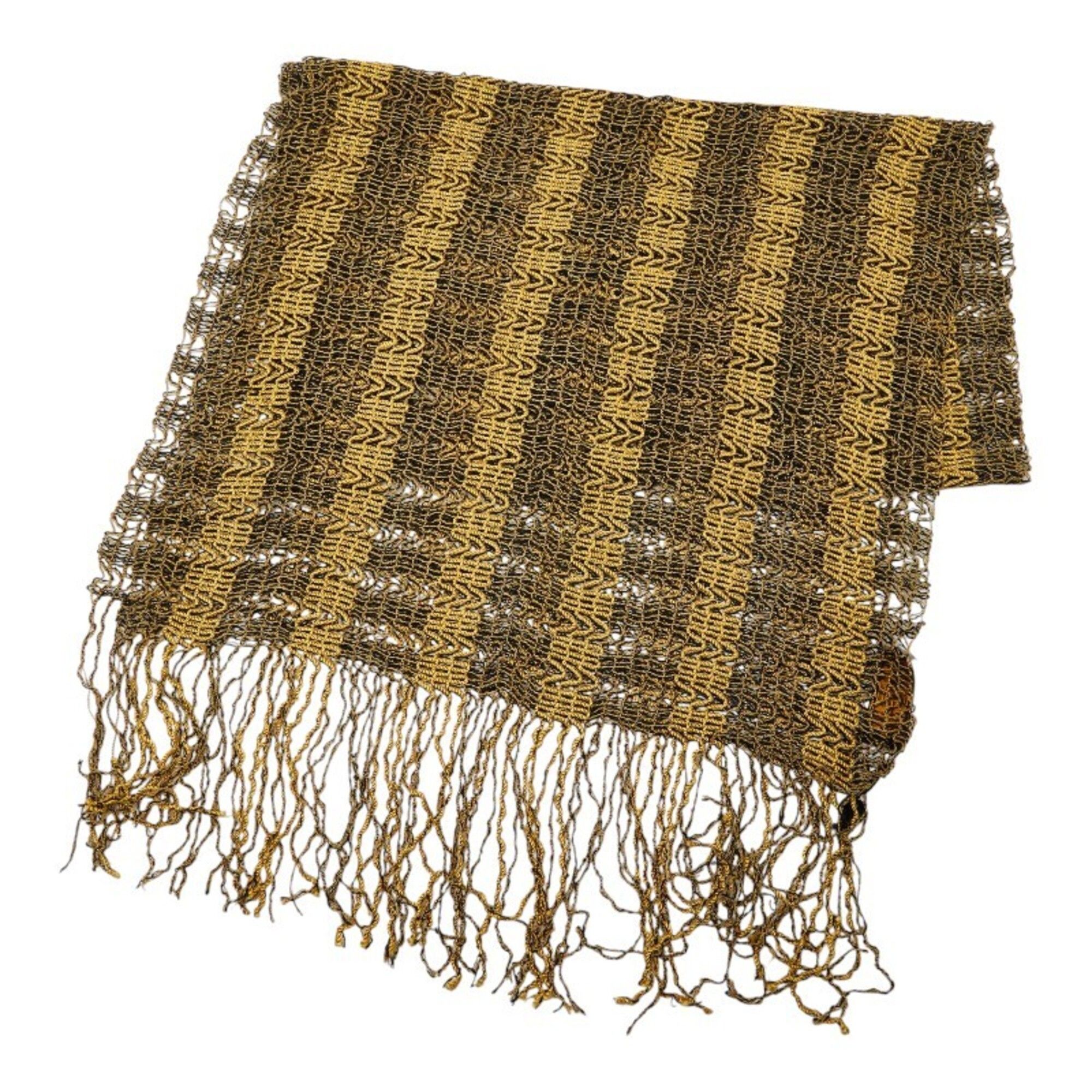 Fendi Fendi Pecan Knit Fringe Low Gauge Stole, Yellow & Black, Rayon, Women's FENDI Size ONE SIZE - 1 Thumbnail