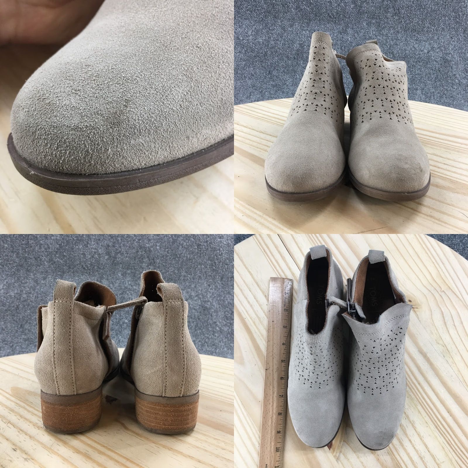 Toms TOMS Boots Womens 6.5 Deia Bootie Beige Perforated Casual Block Heels Ankle Top Boots Size M / US 6-8 / IT 42-44 - 8 Thumbnail