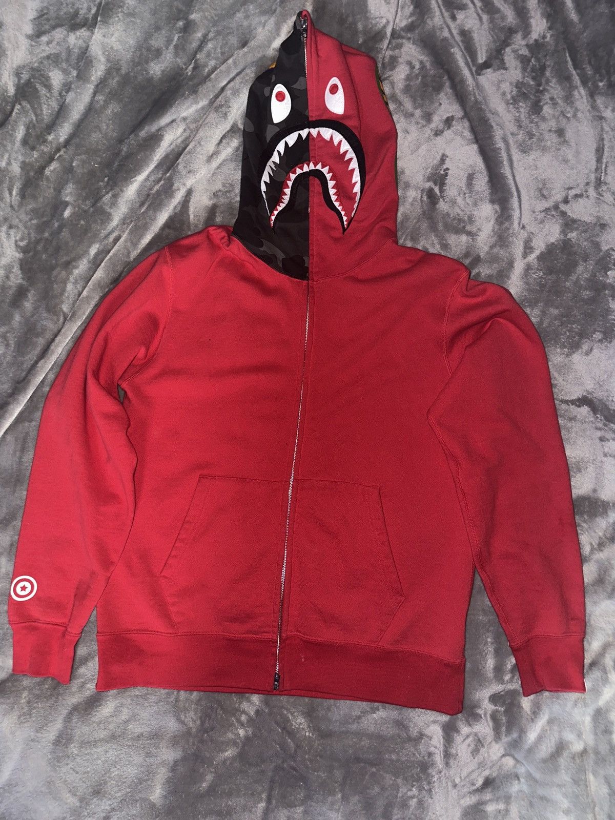 Image of Bape Color Camo Shark Full Zip Hoodie in Red, Men's (Size 2XL)