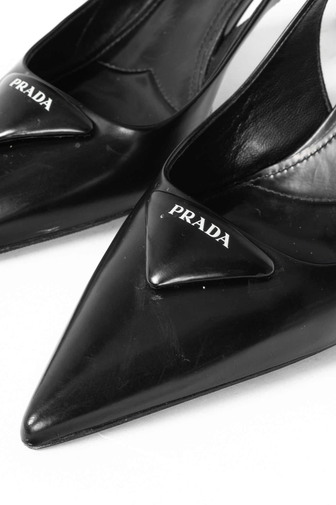Prada Prada Black Leather Logo Pointed-Toe Slingback Heels Size US 9.5 / IT 39.5 - 7 Thumbnail