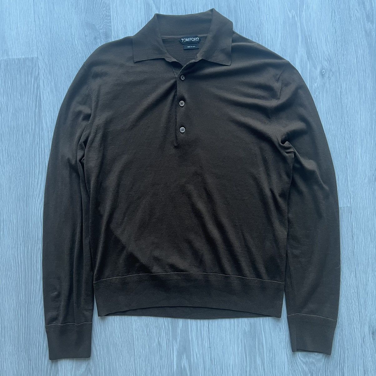 Tom Ford Tom Ford Classic Brown Wool Long Sleeve Jumper Polo Shirt Size US L / EU 52-54 / 3 - 1 Thumbnail