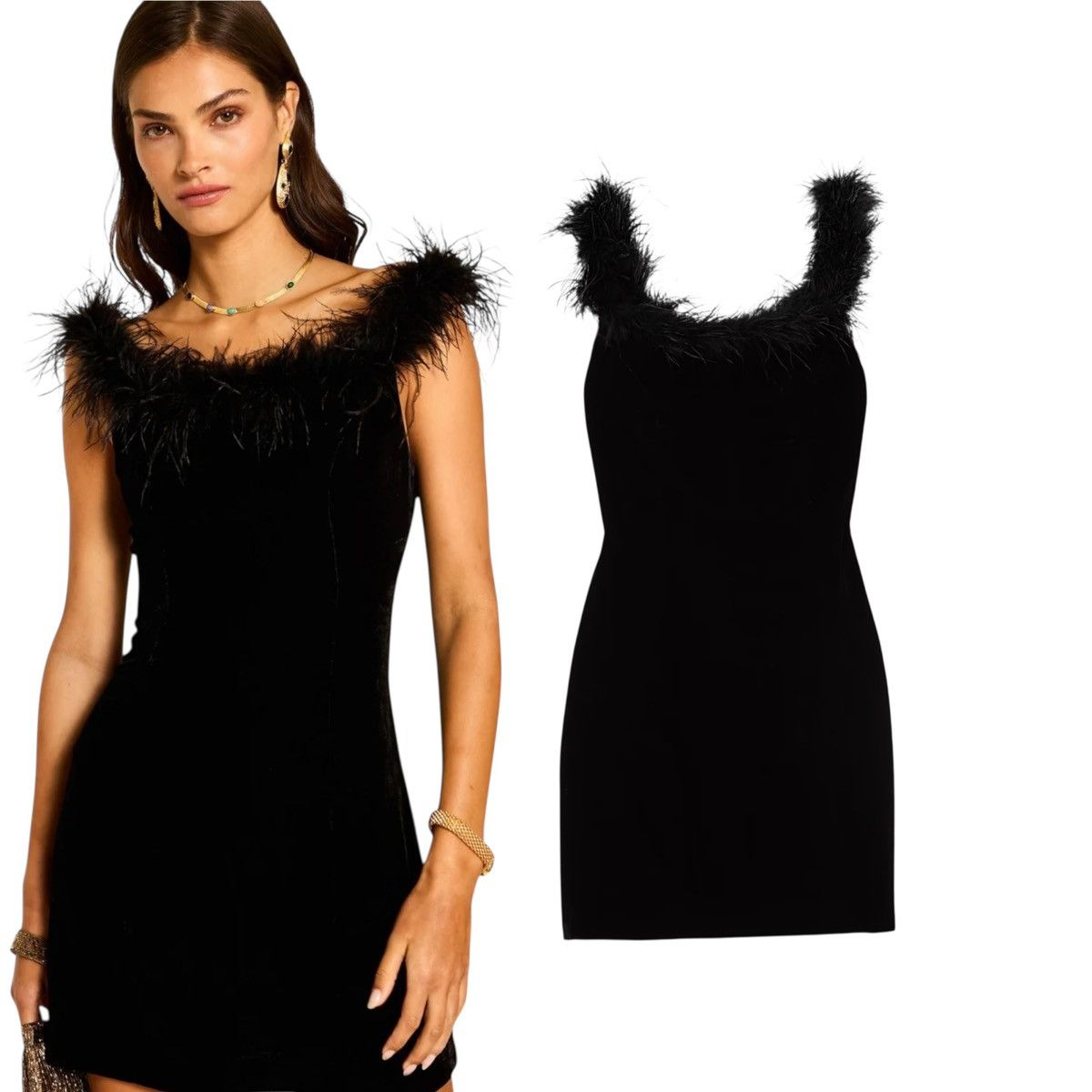 RIXO Velvet feather detailed minidress Size XS / US 0-2 / IT 36-38 - 1 Thumbnail