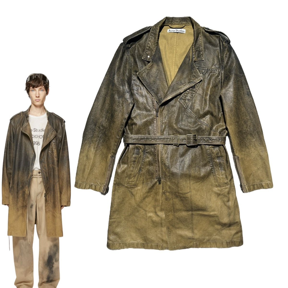 Acne Studios $1,500 New season waxed gradient denim belted trench coat Size US M / EU 48-50 / 2 - 1 Thumbnail