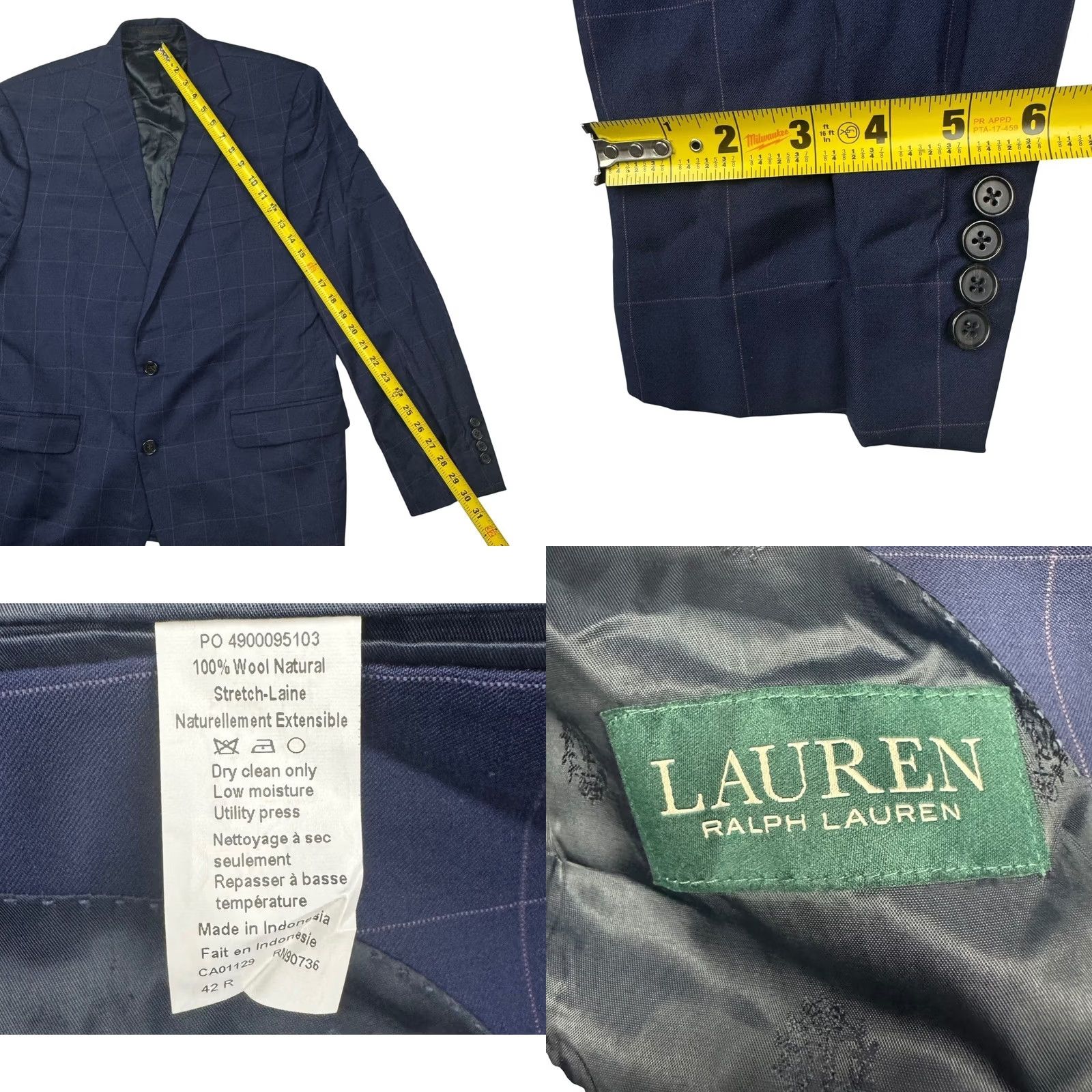 Ralph Lauren Ralph Lauren LRL Men's Blue Wool Windowpane Check Jacket Blazer 42 R Size 42R - 8 Thumbnail
