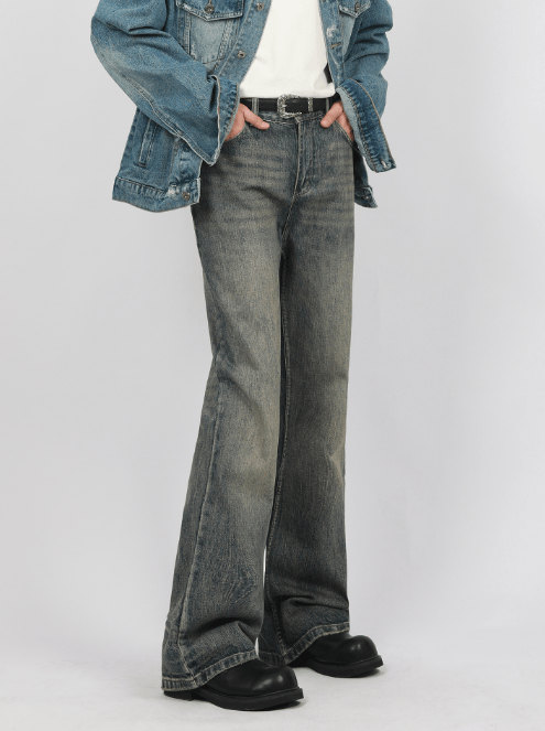 Japanese Brand Retro washed distressed straight flared cleanfit jeans Size US 32 / EU 48 - 1 Thumbnail