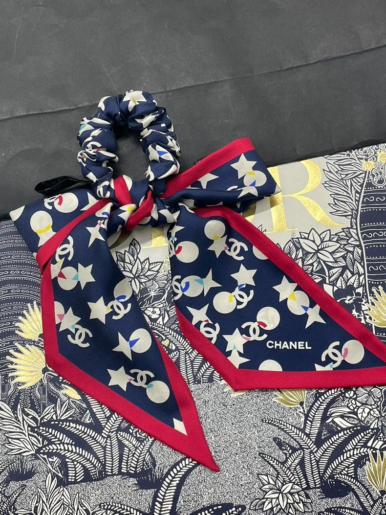 Chanel Chanel Blue and red five-pointed double C print silk ribbo Size ONE SIZE - 1 Thumbnail