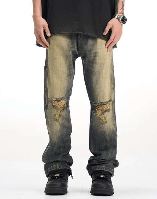 Japanese Brand Retro distressed ripped trendy straight slim jeans Size US 32 / EU 48 - 1 Thumbnail
