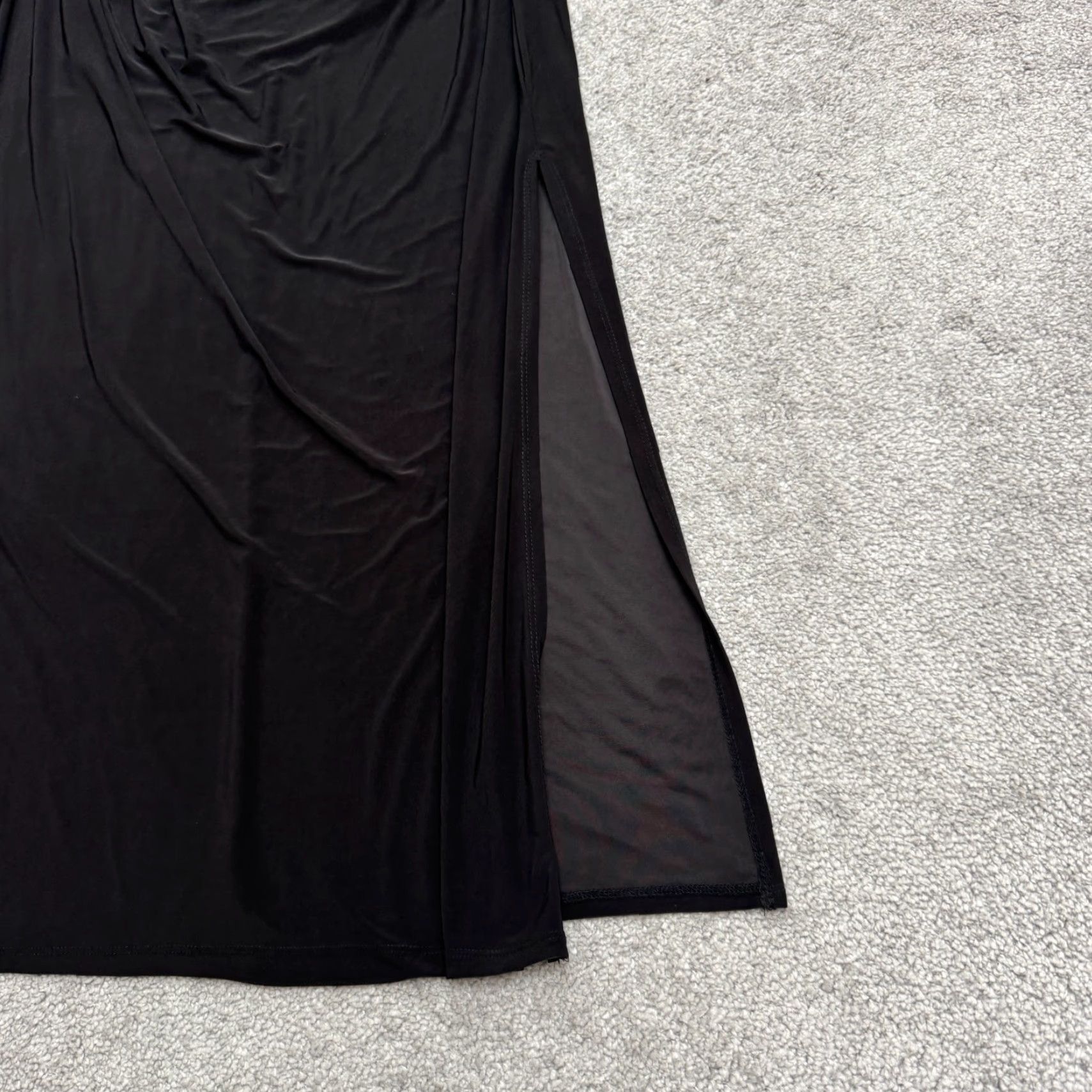 Vintage WAYF Maxi Dress Womens XL Black Twisted Front Cut Out Long Sleeve V-Neck Formal Slit Pattern: Solid Size XL / US 12-14 / IT 48-50 - 4 Thumbnail
