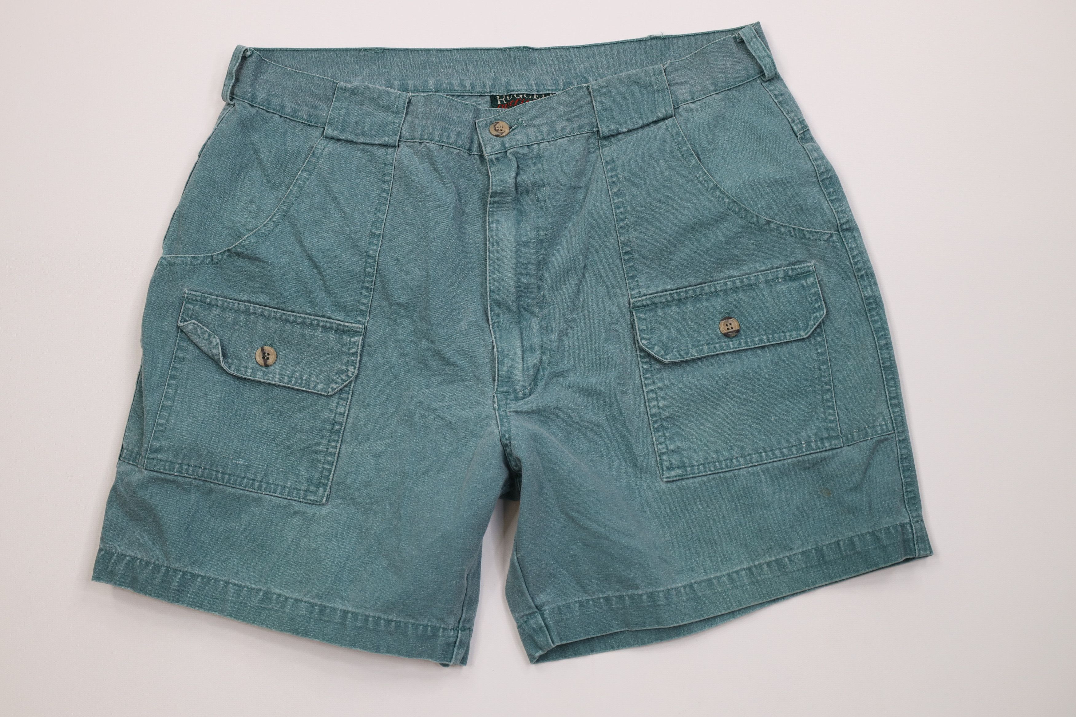 Vintage Vintage 90s Streetwear Above Knee Cargo Shorts Green Size US 34 / EU 50 - 1 Thumbnail