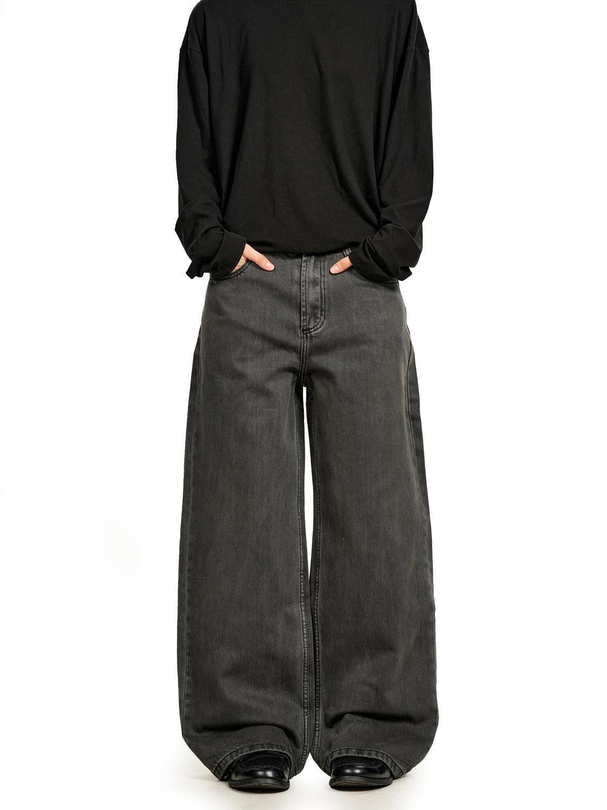 Jean Dark Grey Micro-Flare Wide-Leg Denim Jeans Size US 30 / EU 46 - 3 Thumbnail