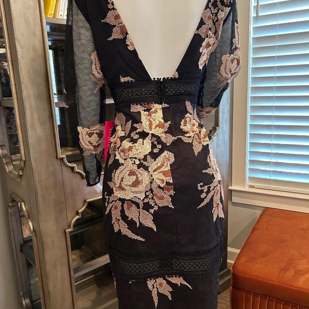 Designer Belle Badley Mischka Floral Sheer Sleeves Dress Size L / US 10 / IT 46 - 7 Thumbnail