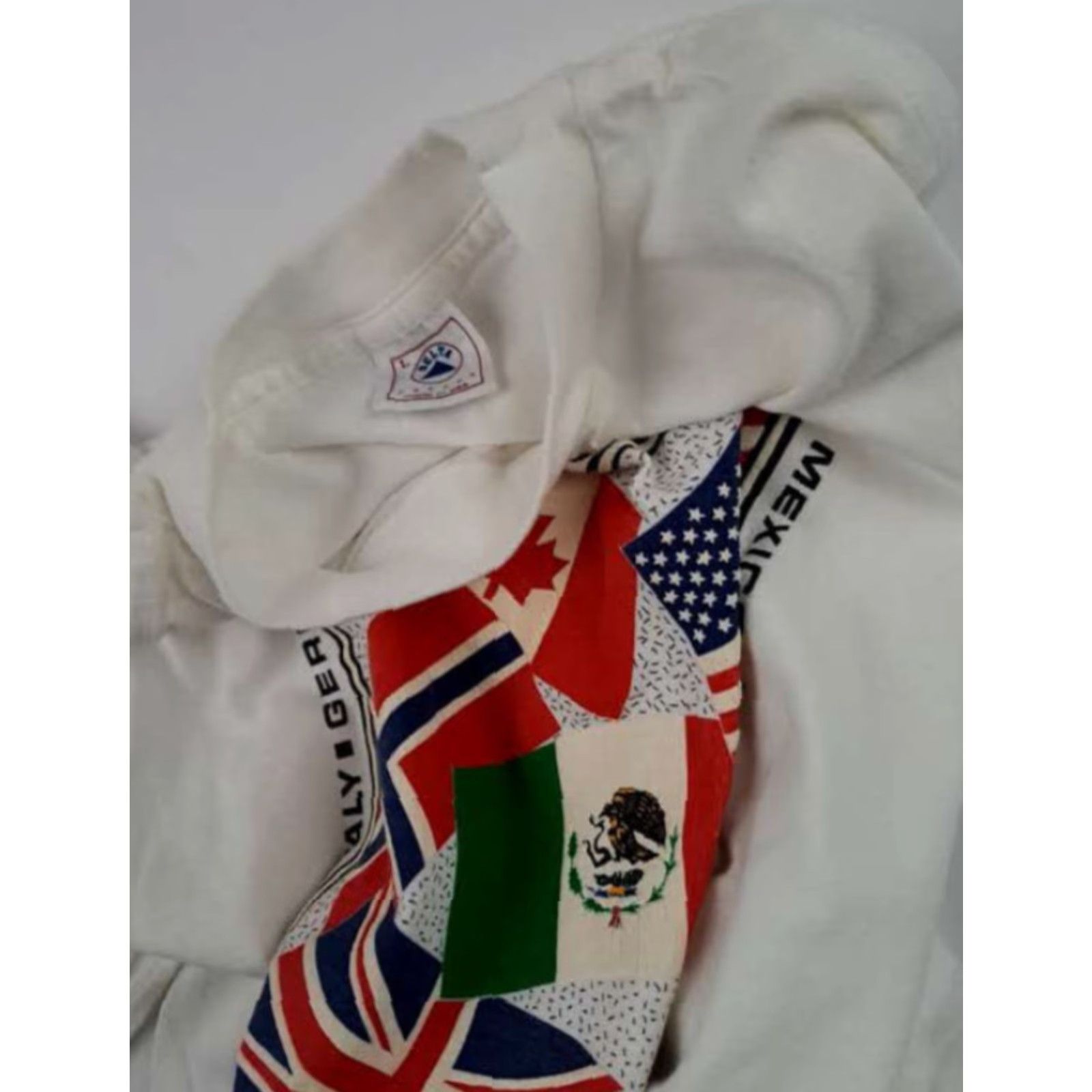 Delta Delta T-Shirt World Flags USA Canada Japan many more Puffy Print Large White Mens L Short Sleeve-100% USA Made Size US L / EU 52-54 / 3 - 2 Thumbnail