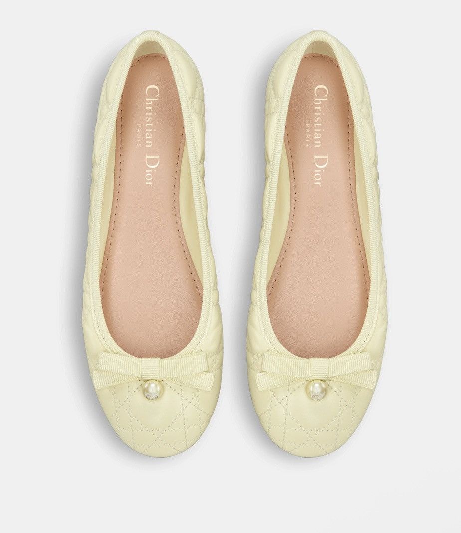 Dior DIOR BALLET FLAT Pastel Yellow Quilted Cannage Calfskin Size US 8.5 / IT 38.5 - 3 Thumbnail