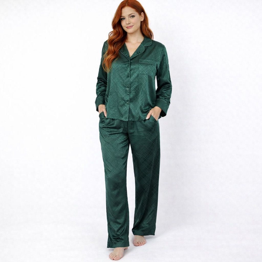 Satin Checked Button-Up PJ Coord Set Sz XXL RARE Comfy