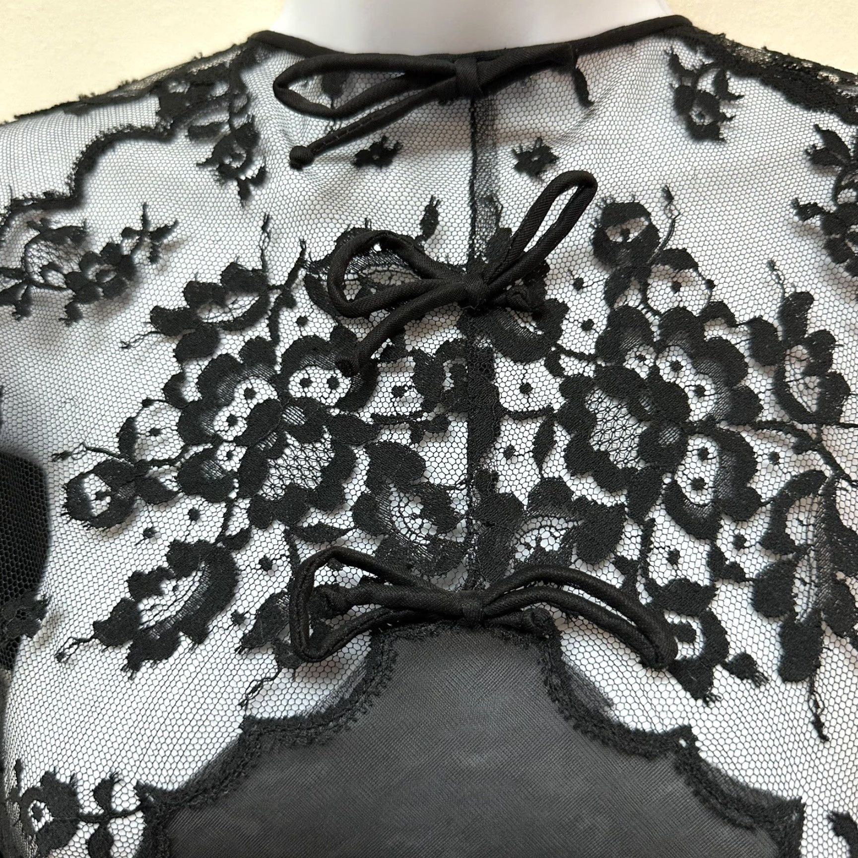 Doublet VINTAGE Eyeful Nightgown Adult M Black Nylon Lace Full Sweep Chiffon Double Layer Size ONE SIZE - 5 Thumbnail