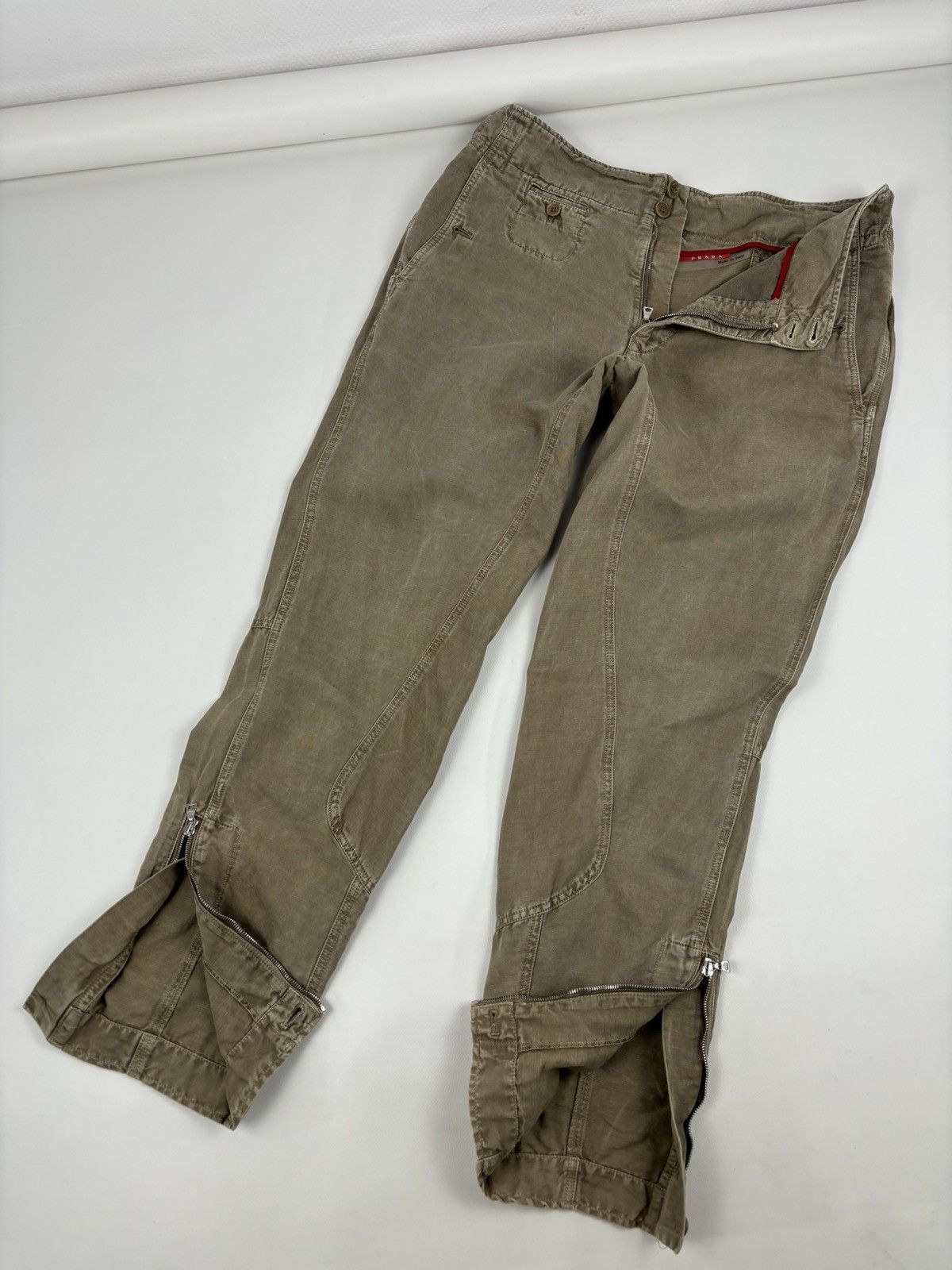 Prada Archive Linen-Cotton Garment Dyed Pants Cargo Zip Trousers Size US 33 - 5 Thumbnail