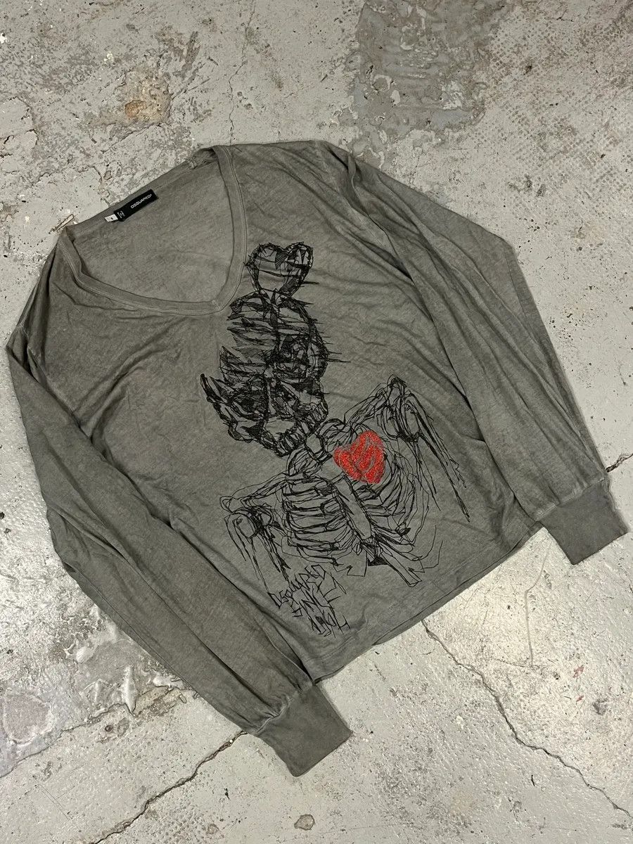 Designer × Dsquared2 × Vintage AW2010 Dsquared2 Skeleton Lover Grey Longsleeves Size US M / EU 48-50 / 2 - 4 Thumbnail