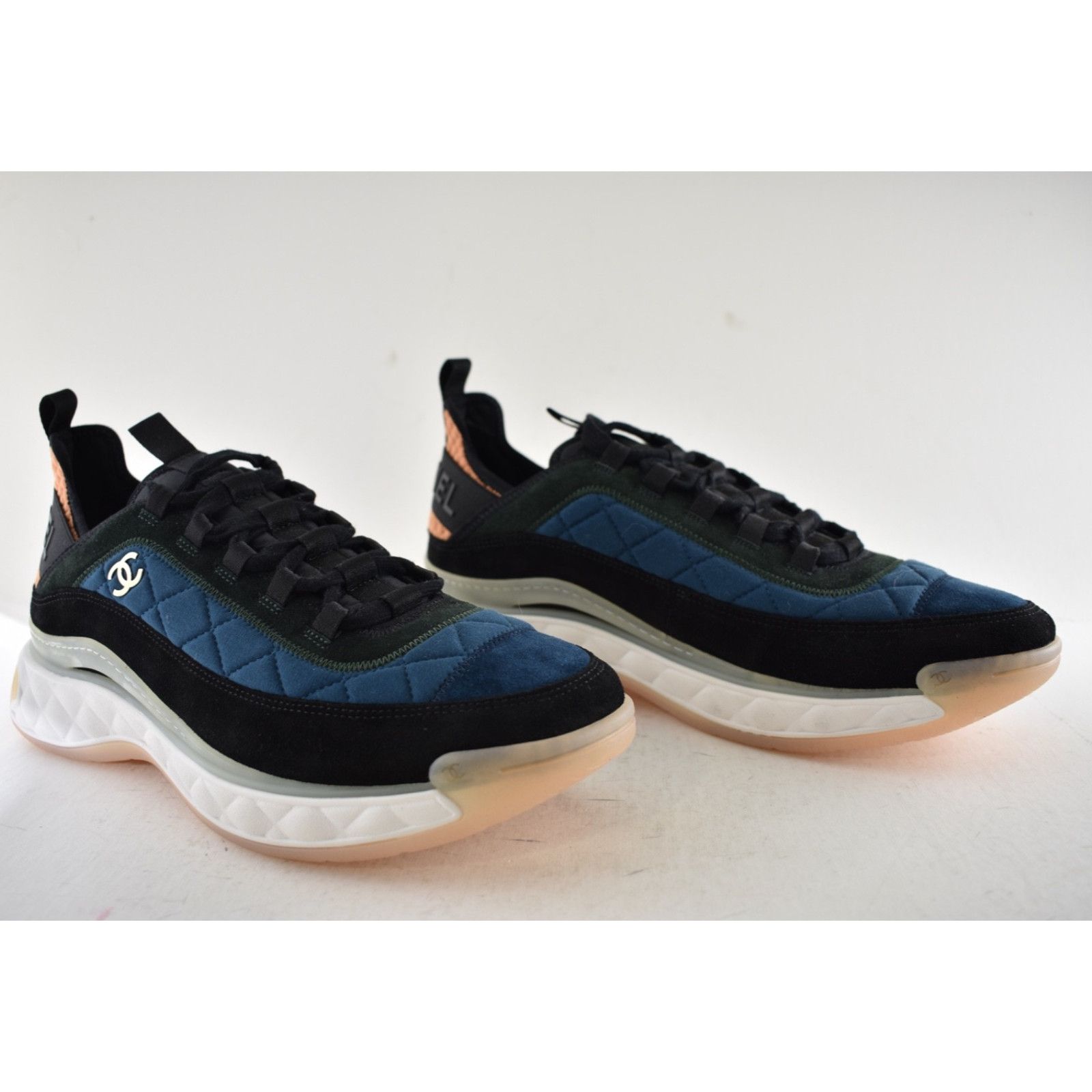 Chanel Mens Blue Green White Black CC Logo Low Top Trainer Sneaker Size US 11 / EU 44 - 3 Thumbnail
