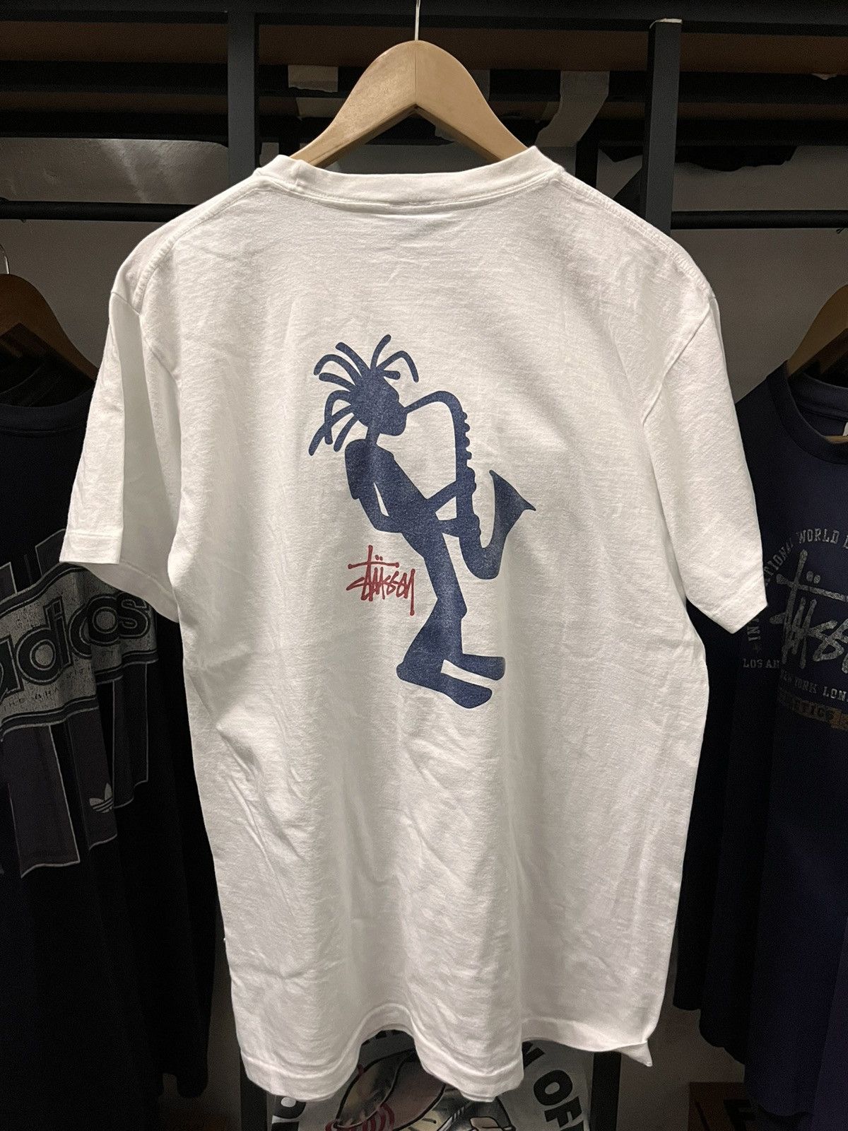 Stussy × Vintage Vintage Saxophone Guy White Shirt Size US L / EU 52-54 / 3 - 1 Thumbnail