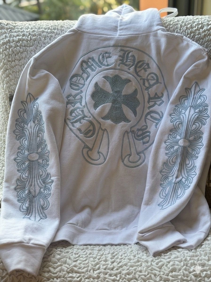Chrome Hearts Chrome HeartsBeaded Horseshoe White Zip Up Hoodie Size US L / EU 52-54 / 3 - 1 Thumbnail
