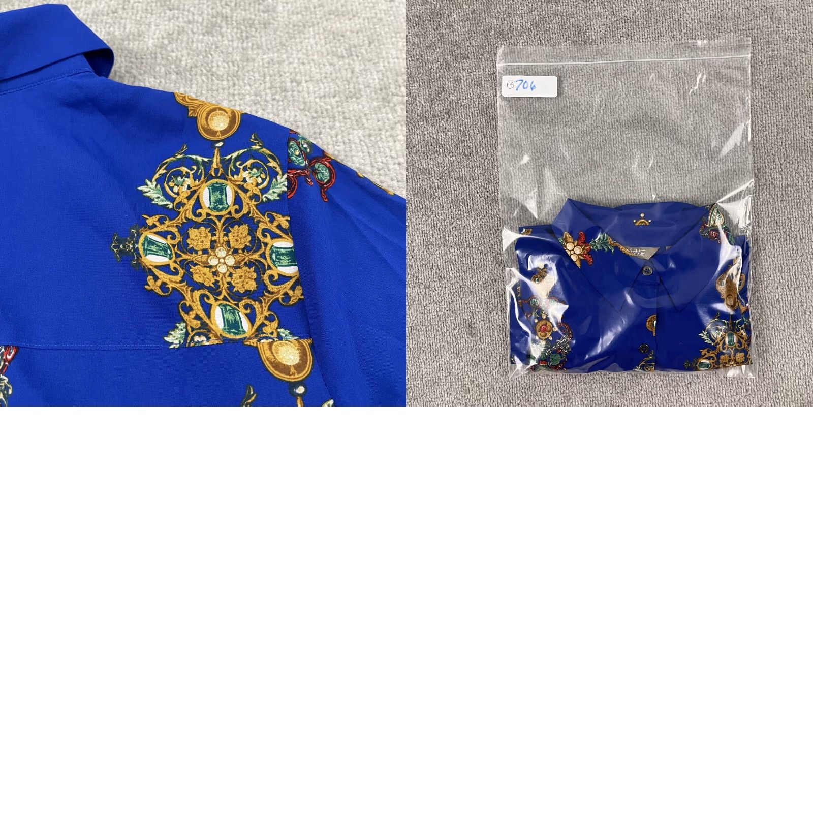 Vintage Motto Shirt Womens Size 8 Button Down Blue Chiffon Jeweled Print Stretch Office Size M / US 6-8 / IT 42-44 - 8 Thumbnail