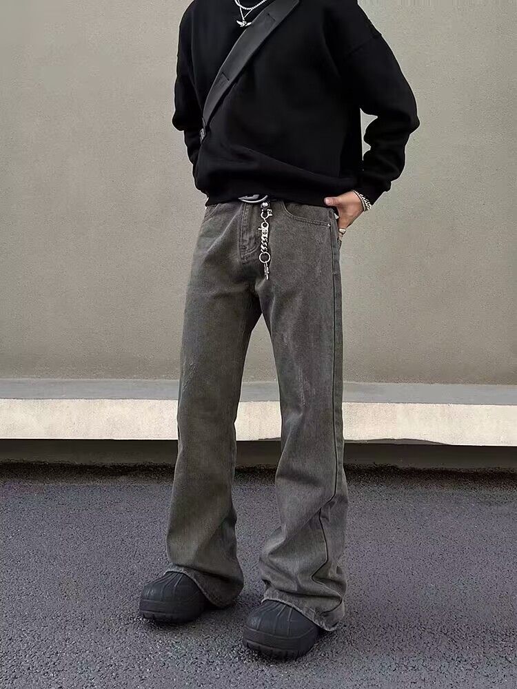 Vintage washed straight-leg bootcut draped jeans