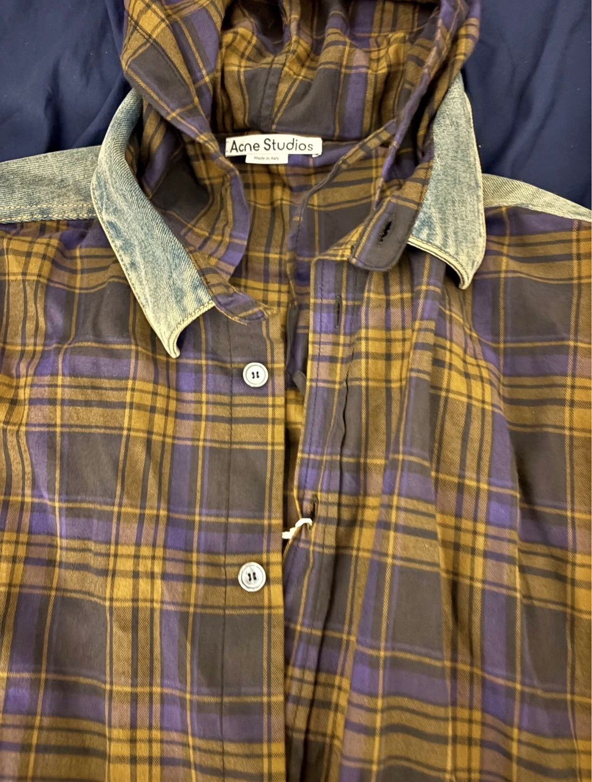 Acne Studios Acne Studios Hooded plaid button up layered denim jacket Size US L / EU 52-54 / 3 - 4 Thumbnail