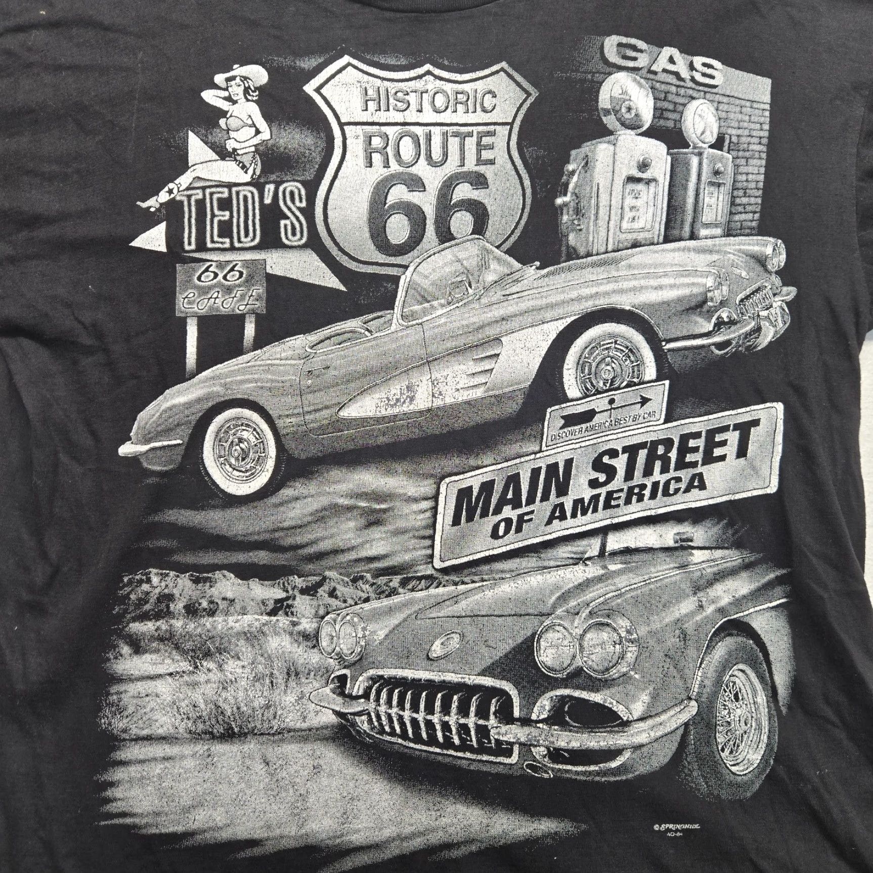Route 66 VINTAGE Route 66 Corvette T-Shirt Historic Main Street of America Muscle Car Men XL Black Graphic Tee 100% Cotton Size US XL / EU 56 / 4 - 2 Thumbnail
